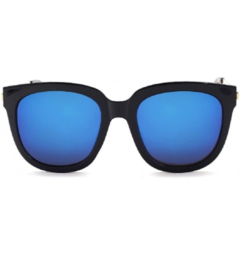 Round Unisex JTS9244 Oversized Thick Rim Metal Temple Aviator Sunglasses - C1-black+blue - CJ12ECR34SN $13.30