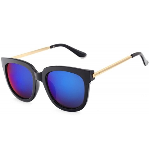 Round Unisex JTS9244 Oversized Thick Rim Metal Temple Aviator Sunglasses - C1-black+blue - CJ12ECR34SN $13.30