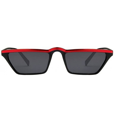 Rectangular Mens Womens Small Square Cat Eye Style Mirrored Sunglasses Retro UV400 - Black Frame & Red Top & Gray Lens - C018...