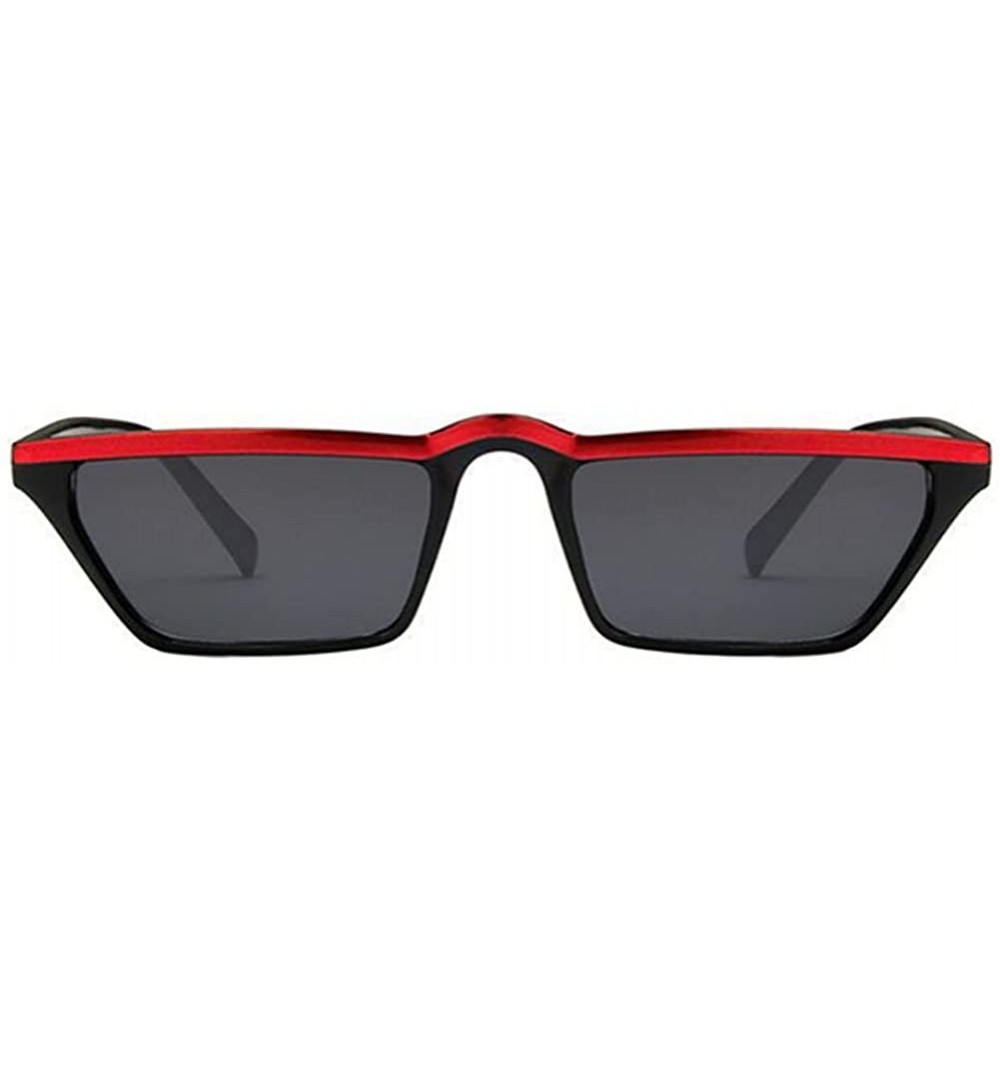 Rectangular Mens Womens Small Square Cat Eye Style Mirrored Sunglasses Retro UV400 - Black Frame & Red Top & Gray Lens - C018...
