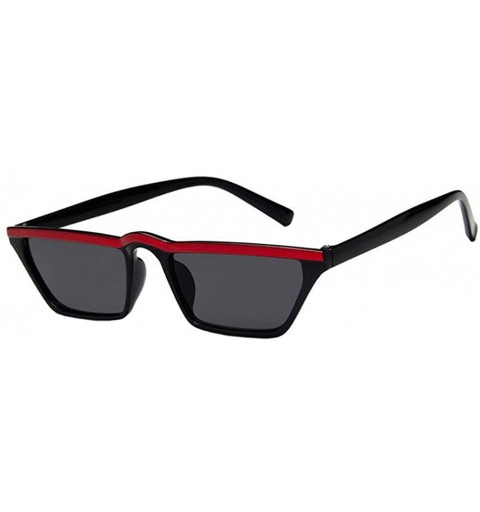 Rectangular Mens Womens Small Square Cat Eye Style Mirrored Sunglasses Retro UV400 - Black Frame & Red Top & Gray Lens - C018...