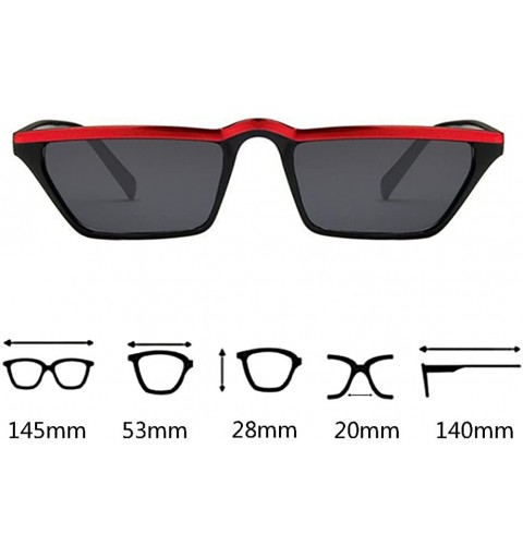 Rectangular Mens Womens Small Square Cat Eye Style Mirrored Sunglasses Retro UV400 - Black Frame & Red Top & Gray Lens - C018...