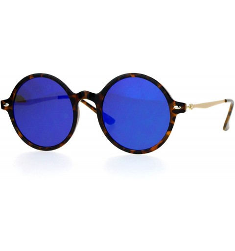 Round Flat Lens Round Hippie Plastic Mirror Lens Sunglasses - Tortoise Blue - C312G7GVM95 $12.09