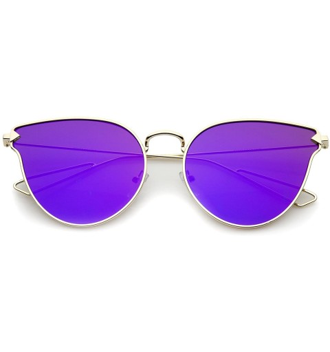 Cat Eye Metal Frame Arrow Temples Cateye Sunglasses For Women With Colored Mirror Flat Lens 58mm - Gold / Purple Mirror - C51...