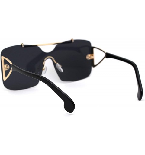 Square Womens Shield Oversize Mobster Rimless Flat Top Bridge Sunglasses - Gold Black - C118XQY2E9D $10.79