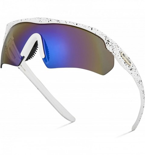 Shield Junior Teen Boys Age 12-18 Sunglasses Baseball Cycling Running Sports - White - Blue Mirror - CU1252TL455 $13.08