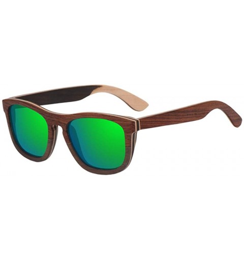 Square Men Sunglasses Polarized Mirror Lens Wooden Sun Glasses Square Frame Uv400 - Green - CE18S4RRNEU $41.18