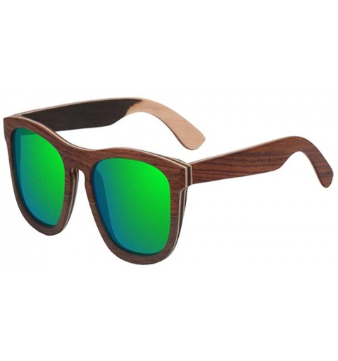 Square Men Sunglasses Polarized Mirror Lens Wooden Sun Glasses Square Frame Uv400 - Green - CE18S4RRNEU $41.18