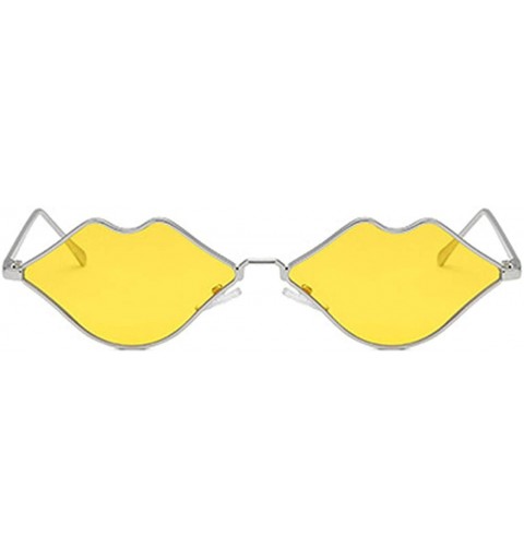 Rectangular Fashion Lips Frame Plastic Lenses small Women Sunglasses UV400 - Yellow - CV18N8TUZ8Y $8.78