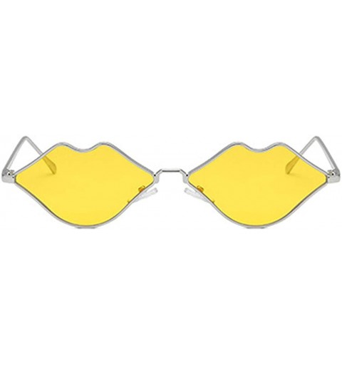 Rectangular Fashion Lips Frame Plastic Lenses small Women Sunglasses UV400 - Yellow - CV18N8TUZ8Y $8.78