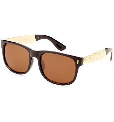 Square Classic Plastic & Metal Frame Engraved Marijuana Weed Leaf Sunglasses - Black & Gold Frame - CF187EME8OH $11.64