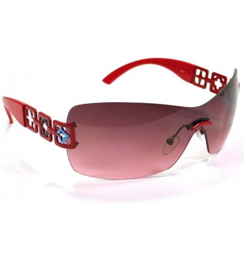 Shield Designer Style Women's Sunglasses 8817 - Red - CD11ESITOYF $8.48