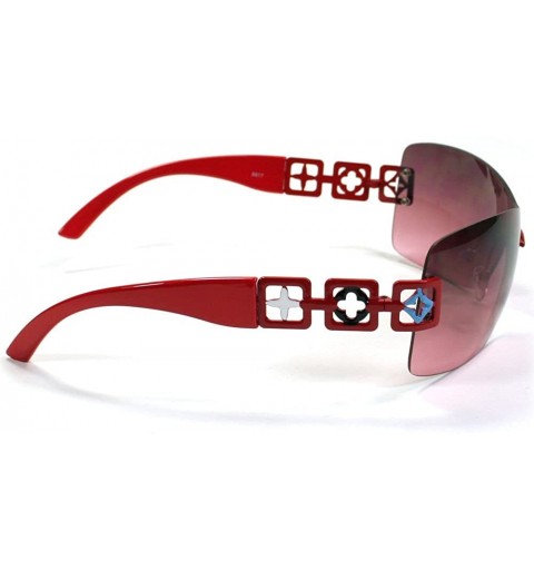 Shield Designer Style Women's Sunglasses 8817 - Red - CD11ESITOYF $8.48