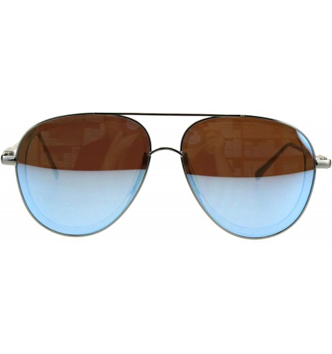 Shield Mens Trendy Retro Metal Rim Shield Bridge Racer Officer Sunglasses - Silver Blue - CE18GQ44HAN $12.20