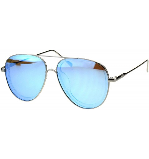 Shield Mens Trendy Retro Metal Rim Shield Bridge Racer Officer Sunglasses - Silver Blue - CE18GQ44HAN $12.20