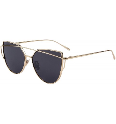 Rimless Fashion Women Cat Eye Sunglasses Coating Mirror Lens Sun glasses UV400 S7882 - Gold&black - CN12FYY9WBB $14.47