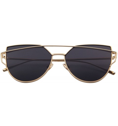 Rimless Fashion Women Cat Eye Sunglasses Coating Mirror Lens Sun glasses UV400 S7882 - Gold&black - CN12FYY9WBB $14.47