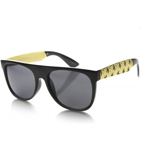 Wayfarer Retro Flat Top Marijuana Cannabis Weed Leaf Metal Temple Sunglasses (Laser Cut - Shiny Black/Smoke) - C211A15WDJB $1...