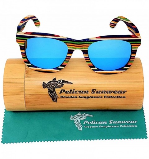 Square Wood Sunglasses Multi Colored Polarized Handmade - C418U3HD7CG $41.54