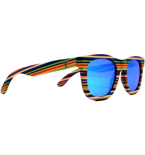 Square Wood Sunglasses Multi Colored Polarized Handmade - C418U3HD7CG $41.54