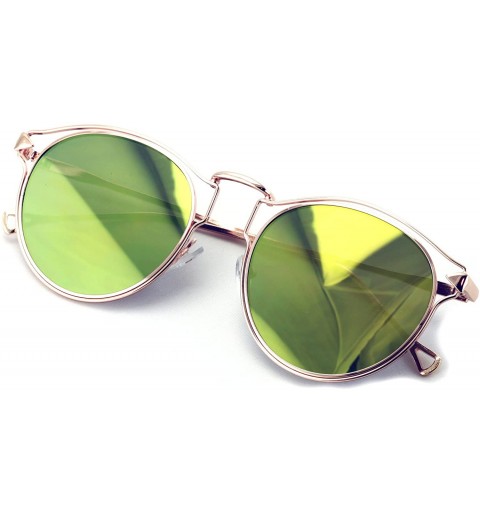 Round Womens Fashion Round Metal Cut-Out Near Flat Flash Mirror Lens Hip Sunglasses - Light Green - CB188WAK563 $10.04