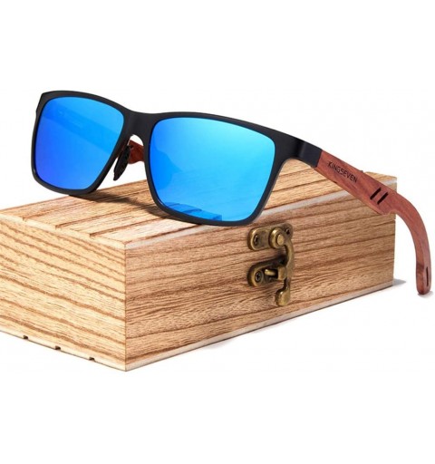 Oval Retro Women's Glasses Sunglasses Men Vintage Aluminum Wood Sun Glasses for Men with Wood Case - Red Bubinga Wood - CZ194...