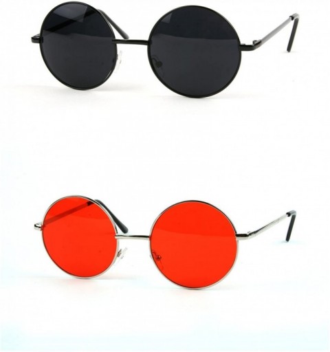 Round John Lennon 60's Vintage Round Hippie Sunglasses P2012 - 2 Pcs Black-smoke & Silver-red - CN12GJFM07H $15.93