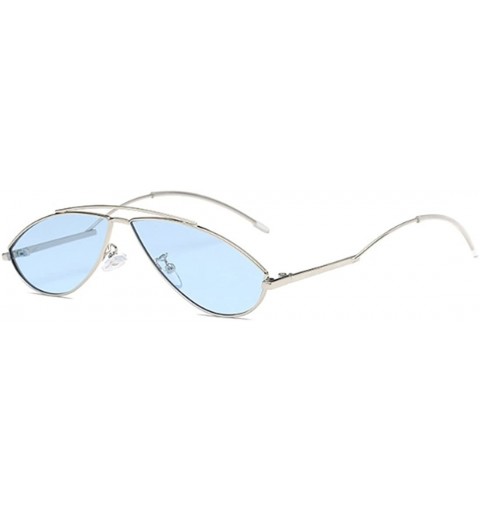 Goggle Vintage Fashion Sunglasses Small Metal Frame Vintage Sunglasses - Silver Blue Tablets - C318EH3ORE8 $20.68