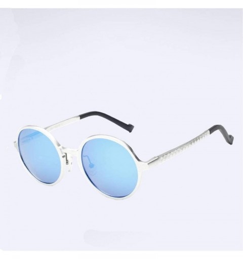 Round Round Polarized Sunglasses Mirrored Lens Unisex Classic Vintage Metal Frame Glasses - Silver - CU18SHKYKRG $14.03