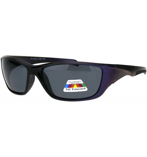 Wrap TAC Polarized Sports Sunglasses Unisex Biker Wrap Around Rectangle Frame - Black Purple (Black) - CZ18OK2WNTN $22.95