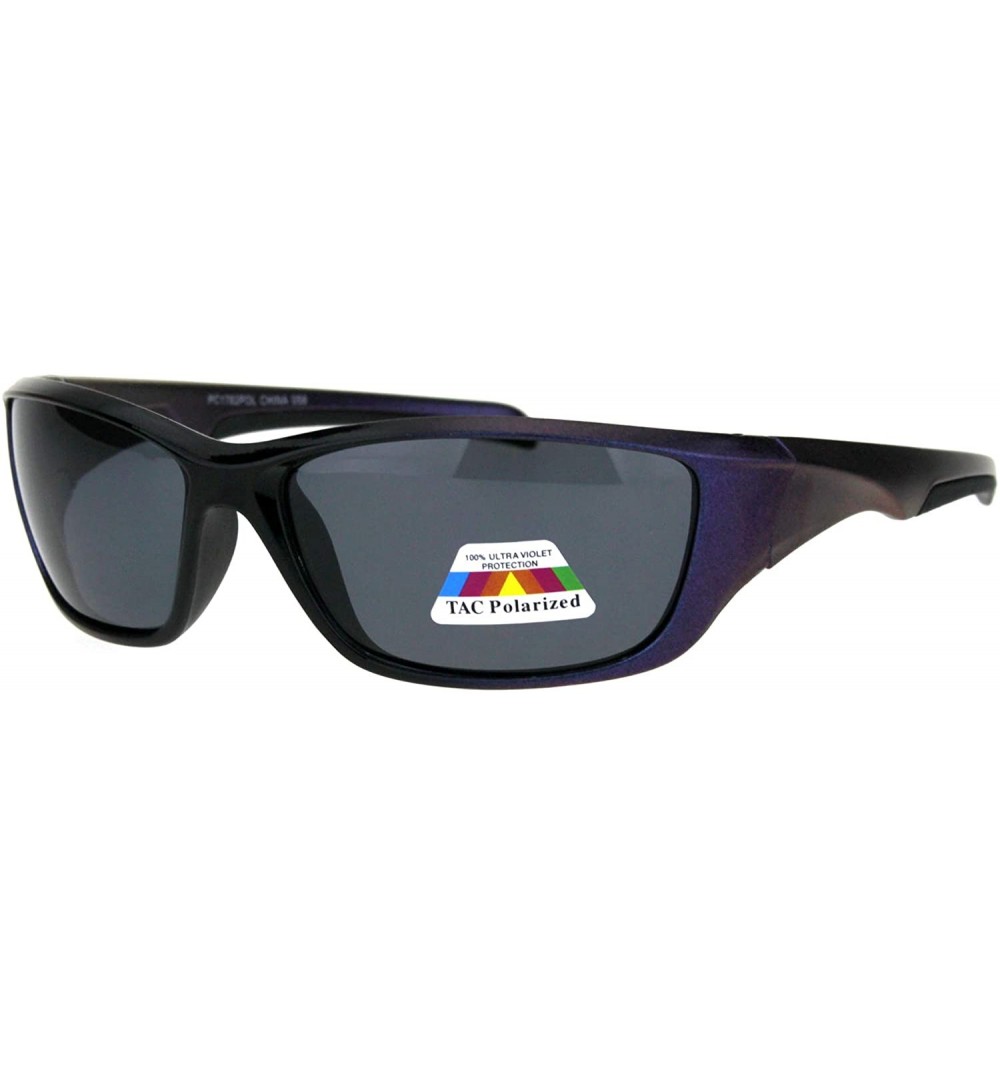 Wrap TAC Polarized Sports Sunglasses Unisex Biker Wrap Around Rectangle Frame - Black Purple (Black) - CZ18OK2WNTN $27.29