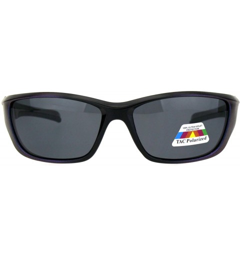 Wrap TAC Polarized Sports Sunglasses Unisex Biker Wrap Around Rectangle Frame - Black Purple (Black) - CZ18OK2WNTN $15.19