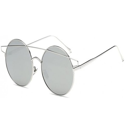 Round Fashion Vintage Beam Sunglasses Round Metal Frame UV400 Glasses Women Men Driving Sunglass - Silver White - CK1832XQEIC...