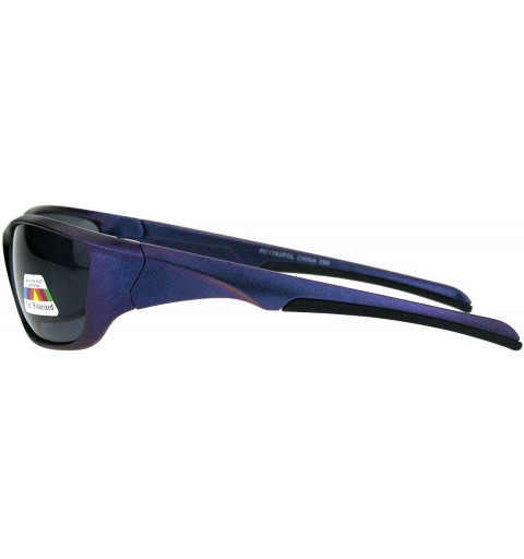 Wrap TAC Polarized Sports Sunglasses Unisex Biker Wrap Around Rectangle Frame - Black Purple (Black) - CZ18OK2WNTN $15.19