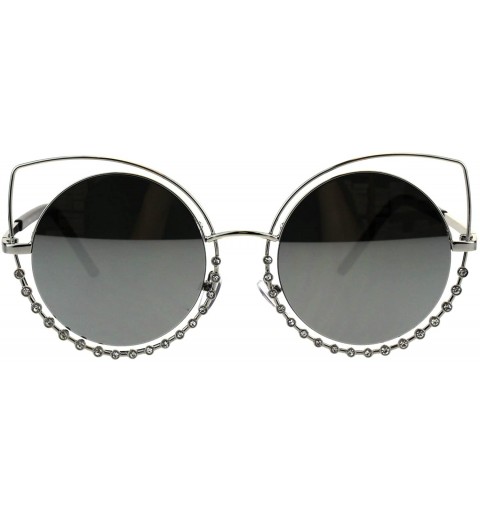 Round Womens Rhinestone Sparkling Round Circle Lens Double Rim Cat Eye Sunglasses - Silver Mirror - CC18EYTWG5C $12.70