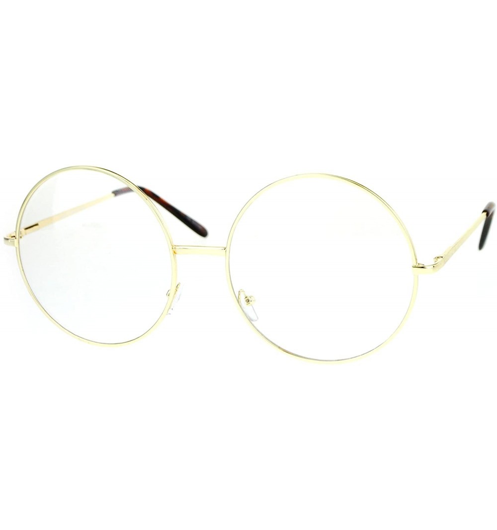 Round SUPER OVERSIZED Clear Lens Glasses Round Circle Metal Frame UV 400 - Gold - CX186L3NQAU $12.71