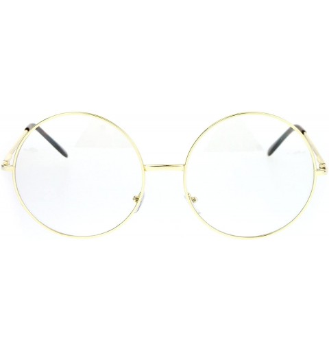 Round SUPER OVERSIZED Clear Lens Glasses Round Circle Metal Frame UV 400 - Gold - CX186L3NQAU $12.71