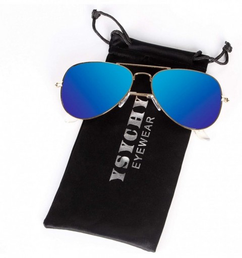 Aviator Sunglasses for Men Women Aviator Polarized Metal Mirror UV 400 Lens Protection - Black Grey + Gold Navy Blue - CG18Y0...