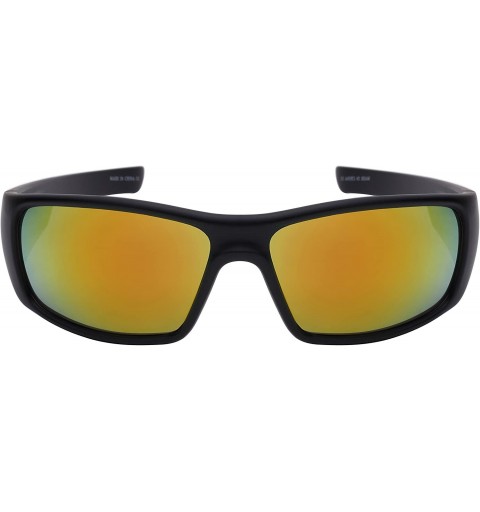Sport Men's Full Frame Sports Sunglasses w/Color Mirror Lens 570080-REV - Matte Black - C212FTCOW0T $9.53