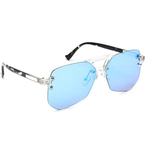 Oversized Oversized Rimless Flat Top Keyhole Bridge Flat Lens Aviator Sunglasses - Blue Mirror - CX18EQ977S0 $10.69