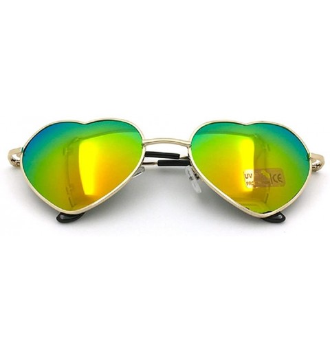 Round Women's S014 Heart Aviator 55mm Sunglasses - Orange Mirrored - CO12MX2DFUA $9.45