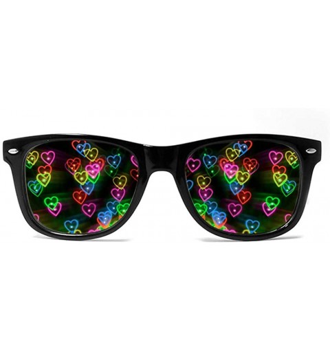 Wayfarer Heart Effect Diffraction Glasses - See Hearts! - Special Effect Rave EDM Festival Light Changing Eyewear - Black - C...
