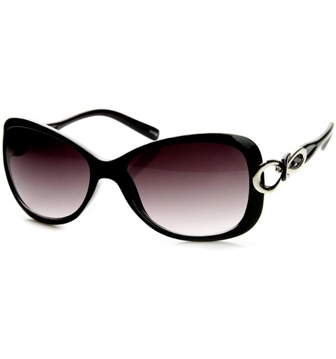 Oversized Womens Fashion Bow-Tie Metal Cut-Out Temple Oval Sunglasses (Black-Silver) - CE11F2VHQH9 $12.01