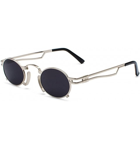 Semi-rimless Men's & Women's Sunglasses Vintage Oval Metal Frame Sunglasses - Silver Box Black Gray - C218EQG74D9 $13.70