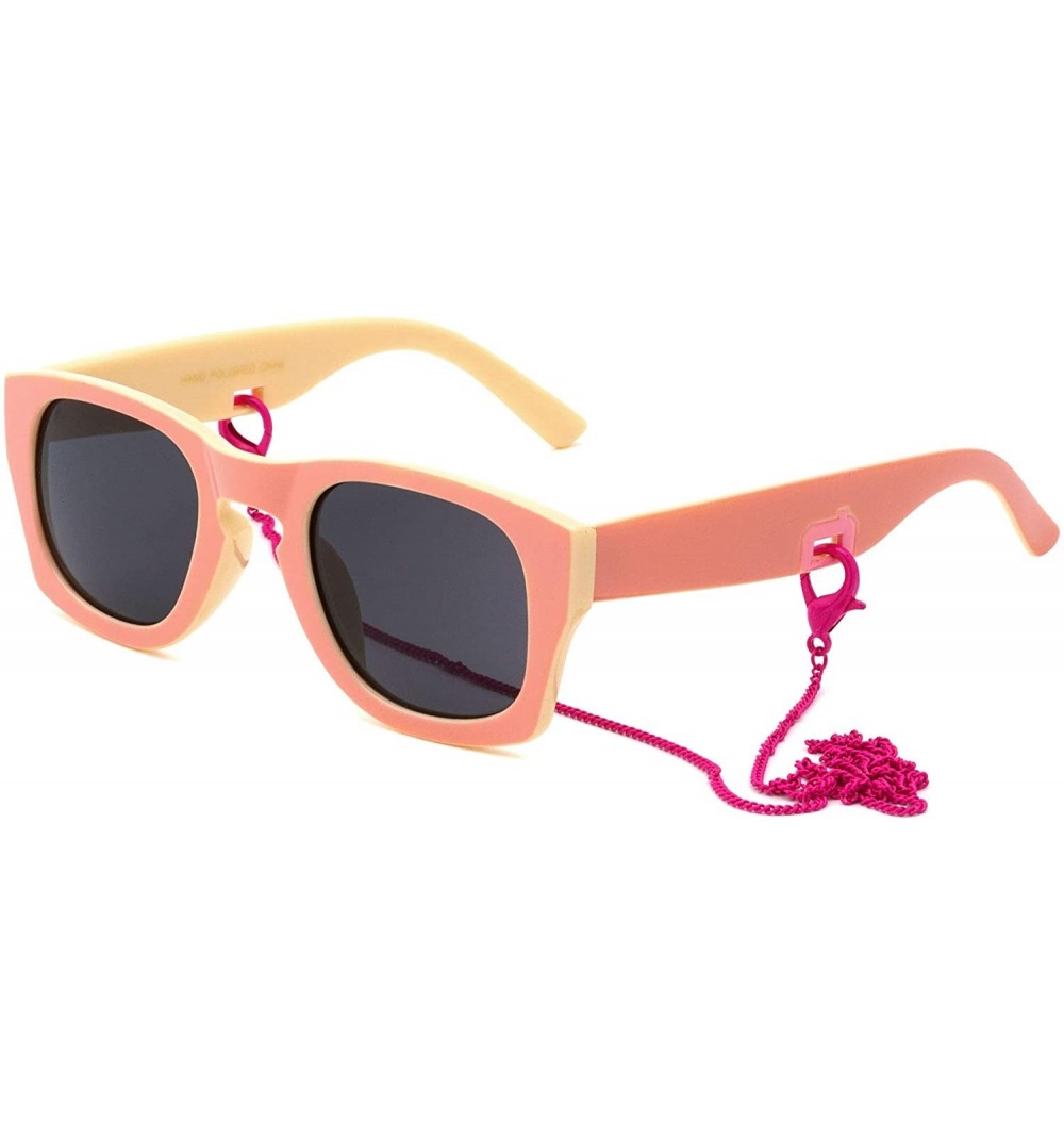 Square Classic Square Chain Color Sunglasses - Salmon Pink - CJ196XGKIX7 $12.93