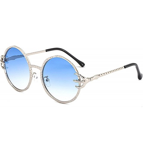 Oversized Oversized Rhinestone Aviator Sunglasses for Women Diamond Shades - Silver Frame/Blue Lens - CJ18U5O5I0N $15.98