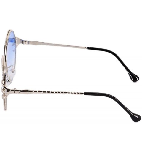 Oversized Oversized Rhinestone Aviator Sunglasses for Women Diamond Shades - Silver Frame/Blue Lens - CJ18U5O5I0N $15.98