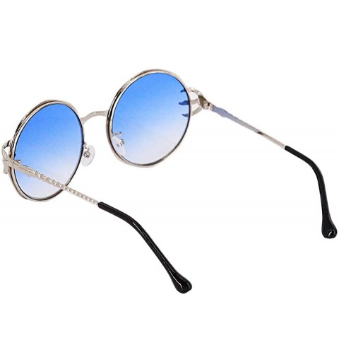 Oversized Oversized Rhinestone Aviator Sunglasses for Women Diamond Shades - Silver Frame/Blue Lens - CJ18U5O5I0N $15.98