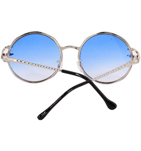 Oversized Oversized Rhinestone Aviator Sunglasses for Women Diamond Shades - Silver Frame/Blue Lens - CJ18U5O5I0N $15.98