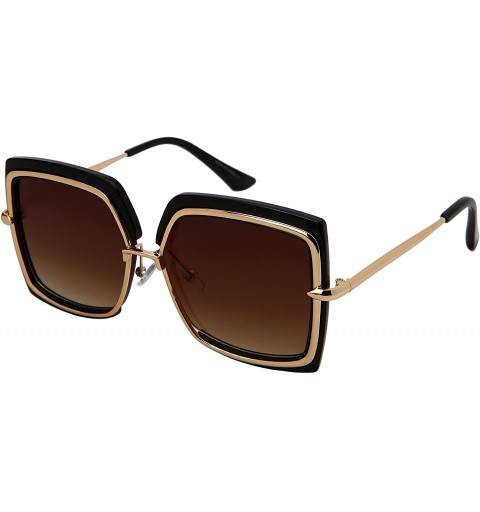 Square Fashion Plastic Metal Square Women Sunglasses Flat Lens 3332 - Black Frame/Brown Gradient Lens - CM18G7Y08ZG $8.72